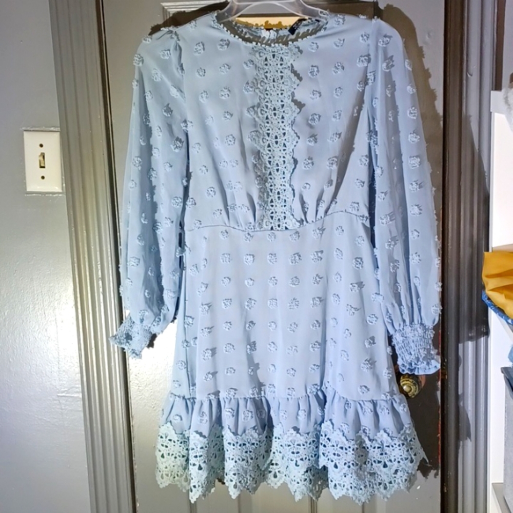 Light Baby Blue Knee Length Dress